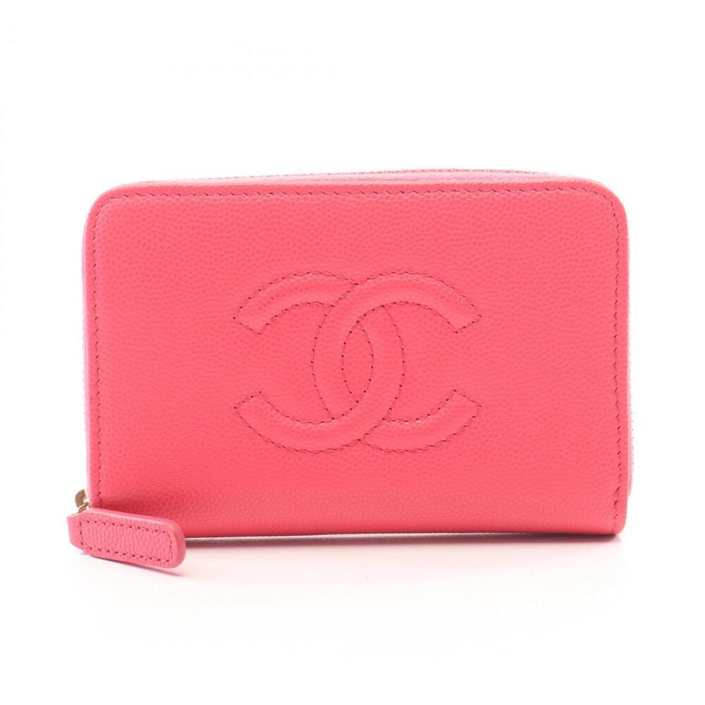 CHANEL Authentic Pink Caviar Leather Logo Wallet